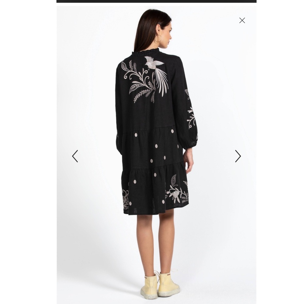 Johnny Was Linen Dress Large Lagenlook Bird Floral Tiered NWT Nature Earthy - Picture 4 of 12
